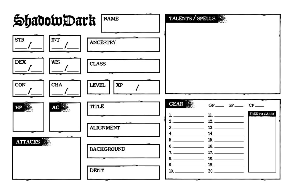 Shadowdark RPG Character Sheet